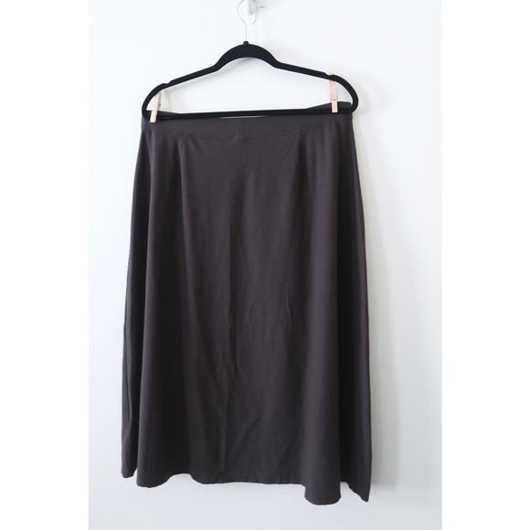 Eileen Fisher Size L Brown Washable Crepe A Line Skirt Knee Length Elastic Waist - Picture 7 of 11